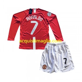 Divisa di Calcio Manchester United Cristiano Ronaldo 7 Champion League 2007 Retro Bambino Prima Manica Lunga